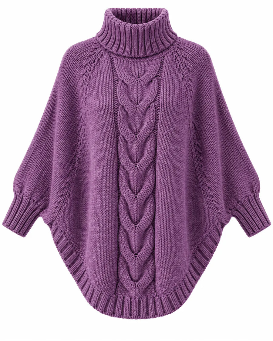 Pull Poncho Femme - Col Montant Manches Chauve-Souris
