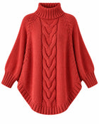 Pull Poncho Femme - Col Montant Manches Chauve-Souris - Rouge