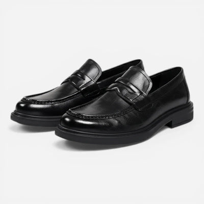 Mocassin homme à Talon Cuir Vintage Noir Vernis – Chaussure Classe Costume Mariage Cérémonie Soirée Élégante Raffinée