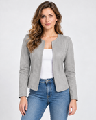 Veste Courte Daim Femme - Zippée Col Rond Ajustée - Gris Argenté