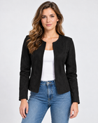Veste Courte Daim Femme - Zippée Col Rond Ajustée - Noir
