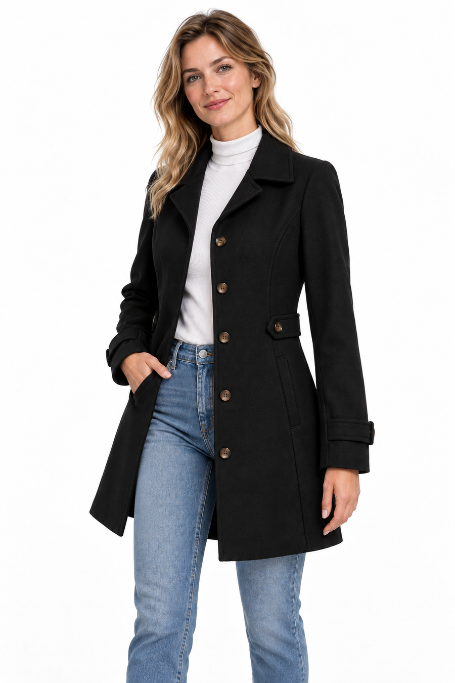Manteau Trench Femme - Long Col Cranté Croisé Prince-de-Galles
