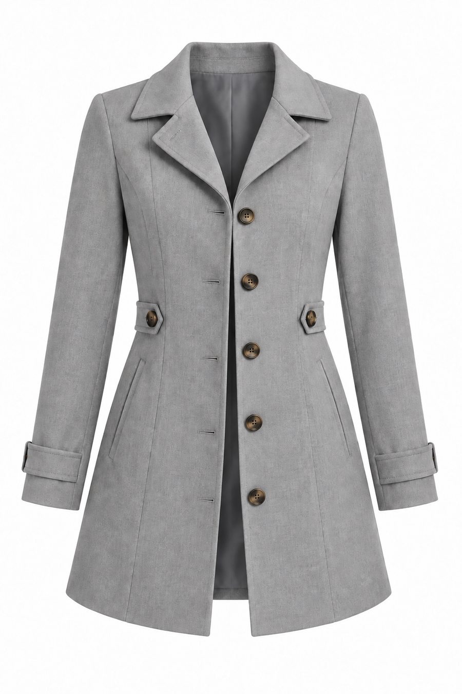 Manteau Trench Femme - Long Col Cranté Croisé Prince-de-Galles