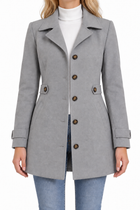 Manteau Trench Femme - Long Col Cranté Croisé Prince-de-Galles - Gris clair