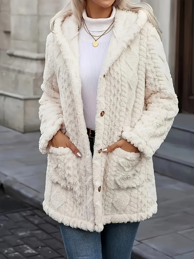 Manteau Femme - Grande Taille Mi-Long Capuche Boutonné Poches