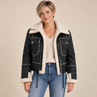 Veste Aviateur Courte Femme - Col Oversize Fermeture Zippée - Noir