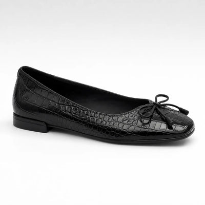 Ballerine femme noire effet croco nœud bout carré chic - vue face