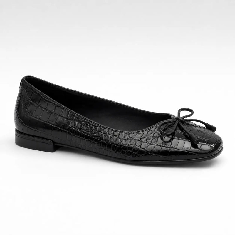 Ballerine femme noire effet croco nœud bout carré chic - vue face