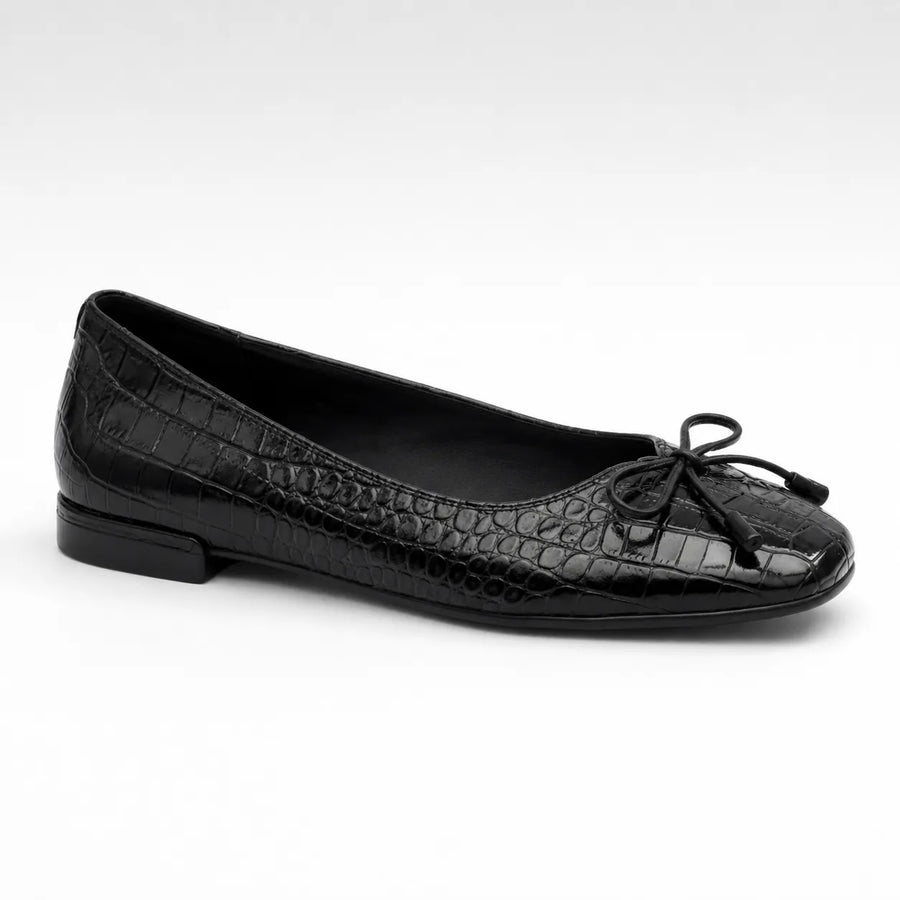 Ballerine femme noire effet croco nœud bout carré chic - vue face