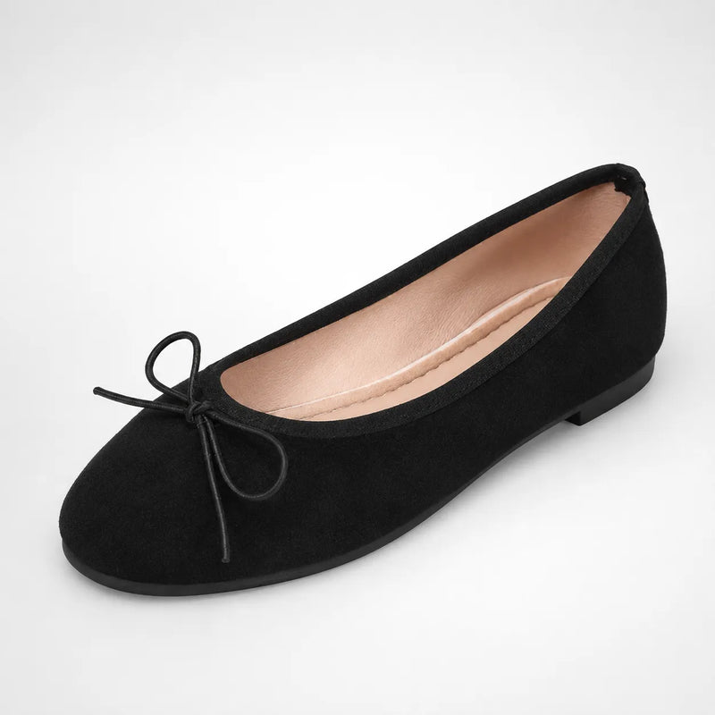 Ballerine femme noire nœud papillon plate bout rond confortable - vue face