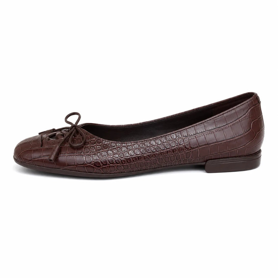 Ballerine femme marron effet croco - vue de côté bout carré