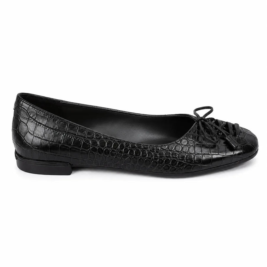 Ballerine femme noire effet croco - vue de côté bout carré