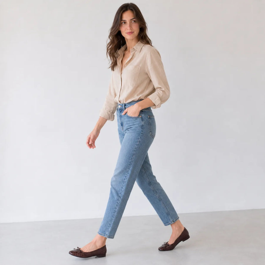 Ballerine femme marron effet croco - vue d'ensemble posée