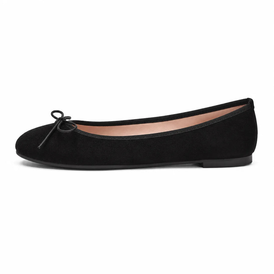 Ballerine femme noire plate bout rond - vue dessus nœud