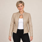 Blouson Biker Femme - Simili Cuir Zip Intégral Col Montant - Abricot