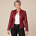 Blouson Biker Femme - Simili Cuir Zip Intégral Col Montant - Bordeaux