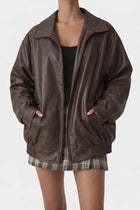 Blouson Femme Simili Cuir Oversize Zippé - Marron