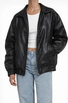 Blouson Femme Simili Cuir Oversize Zippé - Noir