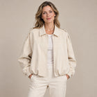 Blouson Bomber Femme - Effet Daim Col Rabattu Poignets Côtelés - Blanc