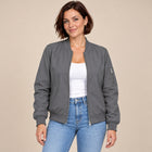 Blouson Bomber Femme - Col Baseball Côtelé Zippé - Gris