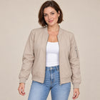 Blouson Bomber Femme - Col Baseball Côtelé Zippé - Kaki