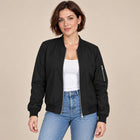 Blouson Bomber Femme - Col Baseball Côtelé Zippé - Noir