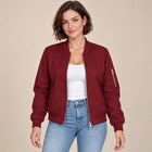 Blouson Bomber Femme - Col Baseball Côtelé Zippé - Rouge