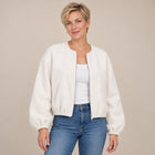 Blouson Bomber Femme - Léger Zippé Col Rond Coupe Décontractée - Beige
