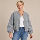 Blouson Bomber Femme - Léger Zippé Col Rond Coupe Décontractée - Gris