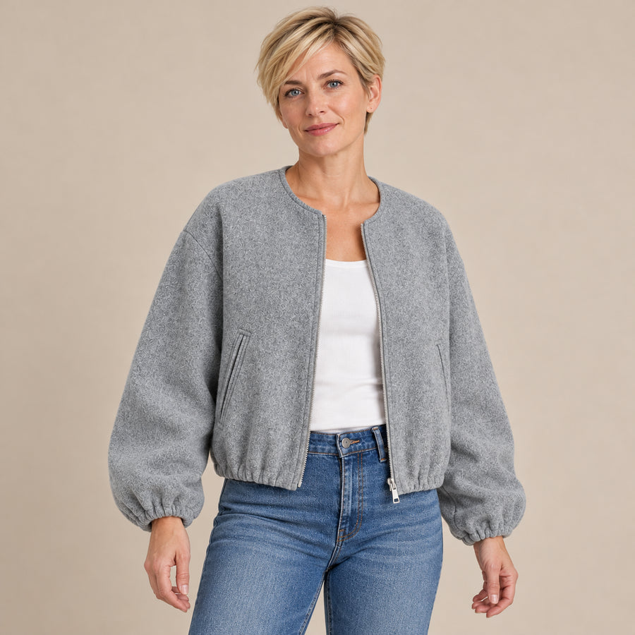 Bomber léger col rond - Gris - studio beige