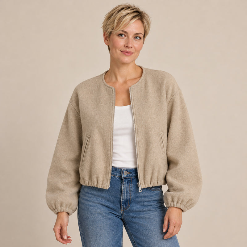 Bomber léger col rond - Kaki - studio beige