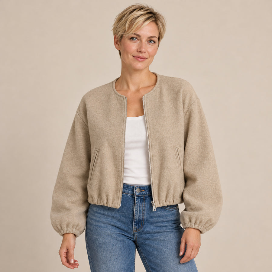 Bomber léger col rond - Kaki - studio beige