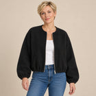 Blouson Bomber Femme - Léger Zippé Col Rond Coupe Décontractée - Noir