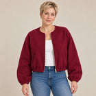 Blouson Bomber Femme - Léger Zippé Col Rond Coupe Décontractée - Rouge