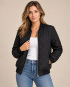 Bomber Matelassé Femme - Coupe Courte Motif Losanges - Noir
