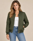 Bomber Matelassé Femme - Coupe Courte Motif Losanges - Vert