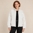 Blouson Bomber Femme - Imprimé Pois Oversize Court Zippé - Blanc