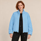 Blouson Bomber Femme - Imprimé Pois Oversize Court Zippé - Bleu