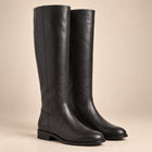 Bottes Cavalières Plates Femme - Simili Souple Sans Fermeture - Noir
