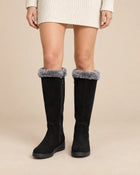 Bottes Fourrées Femme - Suédine Zippées Mi-Mollet Compensé - Noir