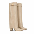 Bottes haute en cuir noir femme - cuir beige