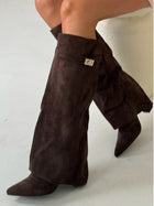 Bottes haute Élégantes en Suède - luxe accents raffinés - Suède Marron