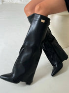 Bottes haute Élégantes en Suède - luxe accents raffinés - Cuir Noir