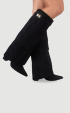 Bottes haute Élégantes en Suède - luxe accents raffinés - Suède Noir