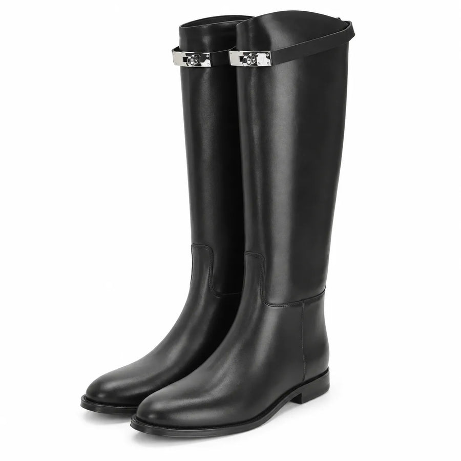 Bottes hautes noir semelle épaisse femme - vue face