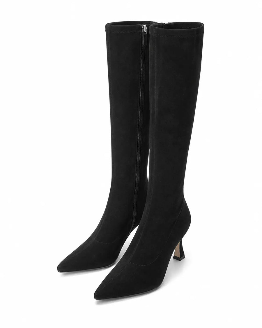 Bottes hautes à talons en daim femme - vue portée