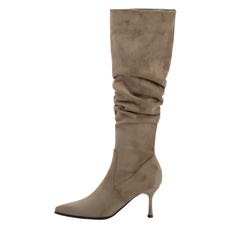Bottes hautes à talons en daim