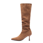 Bottes hautes à talons en daim femme - chic élégance hiver - Marron foncé