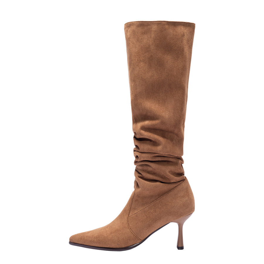 Bottes hautes à talons en daim