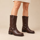 Bottes Motardes Femme - Mi-Mollet Effet Cuir Talon Carré - Chocolat